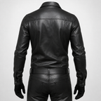 Herren Schwarzes Police Lederhemd
