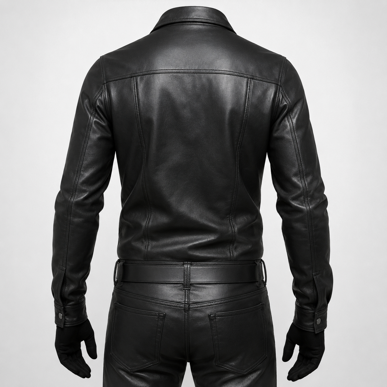 Herren Schwarzes Police Lederhemd