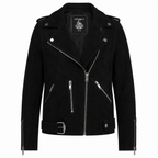 Women’s Black Suede Leather Motorcycle Jacket
