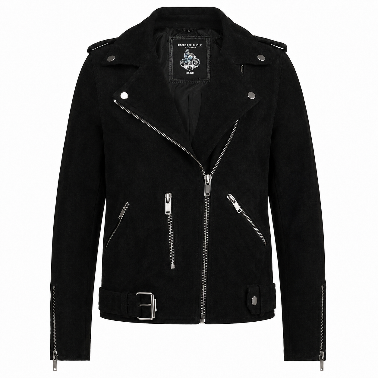 Bikerjacke aus schwarzem Wildleder für Damen