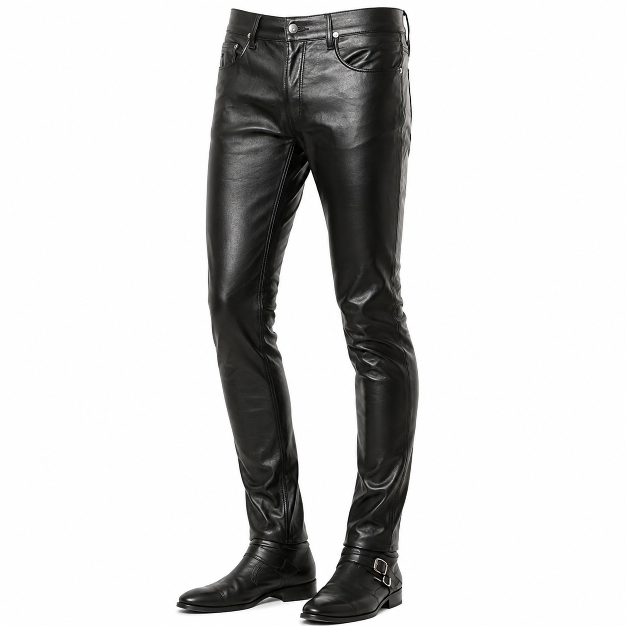 Men’s Black Leather Skinny Pants