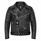 Men’s Punk Studded Cowhide Leather Jacket