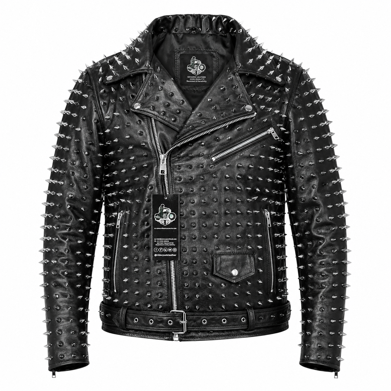 Men’s Punk Studded Cowhide Leather Jacket