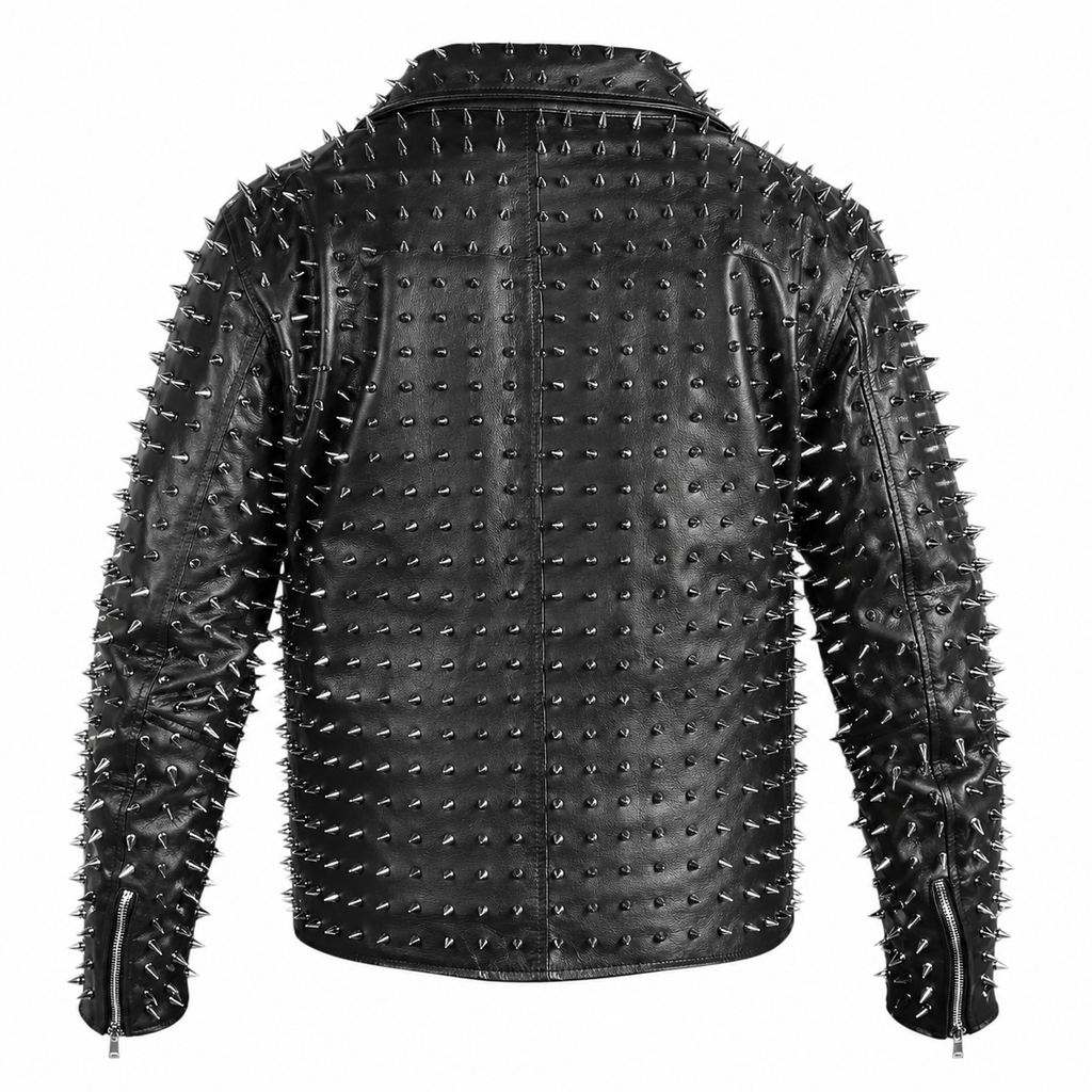 Men’s Punk Studded Cowhide Leather Jacket