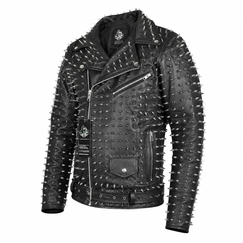 Men’s Punk Studded Cowhide Leather Jacket