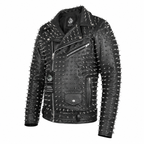 Men’s Punk Studded Cowhide Leather Jacket