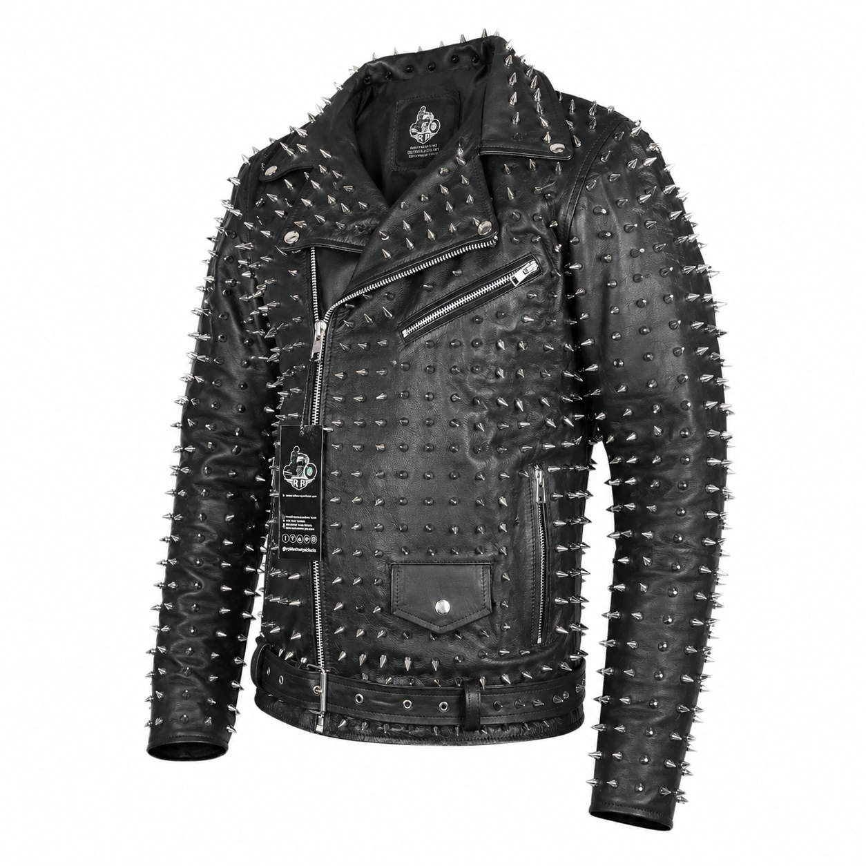 Men’s Punk Studded Cowhide Leather Jacket