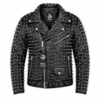 Men’s Punk Studded Cowhide Leather Jacket