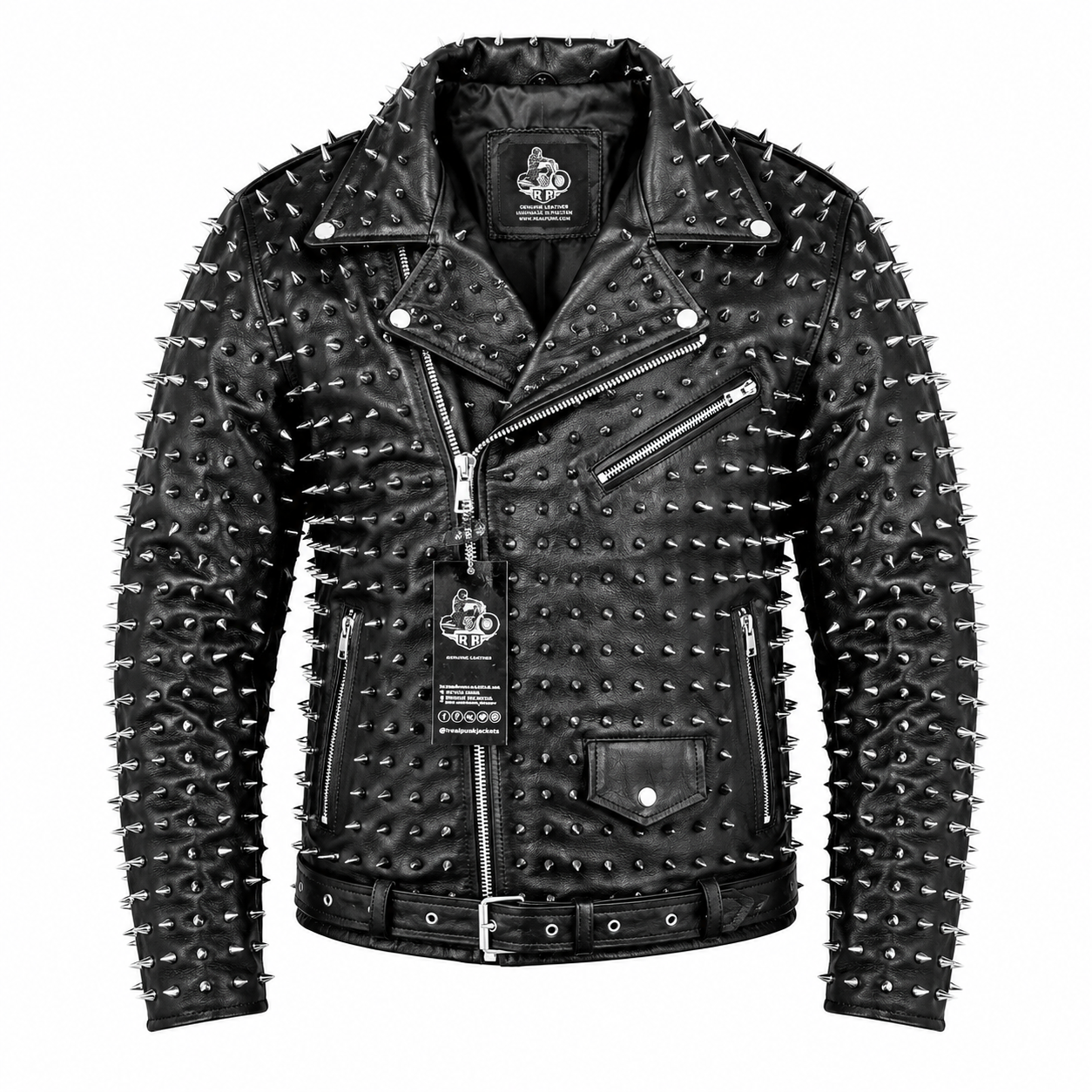 Men’s Punk Studded Cowhide Leather Jacket