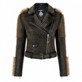 Women’s Golden Studded Leather Biker Jacket
