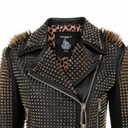 Women’s Golden Studded Leather Biker Jacket