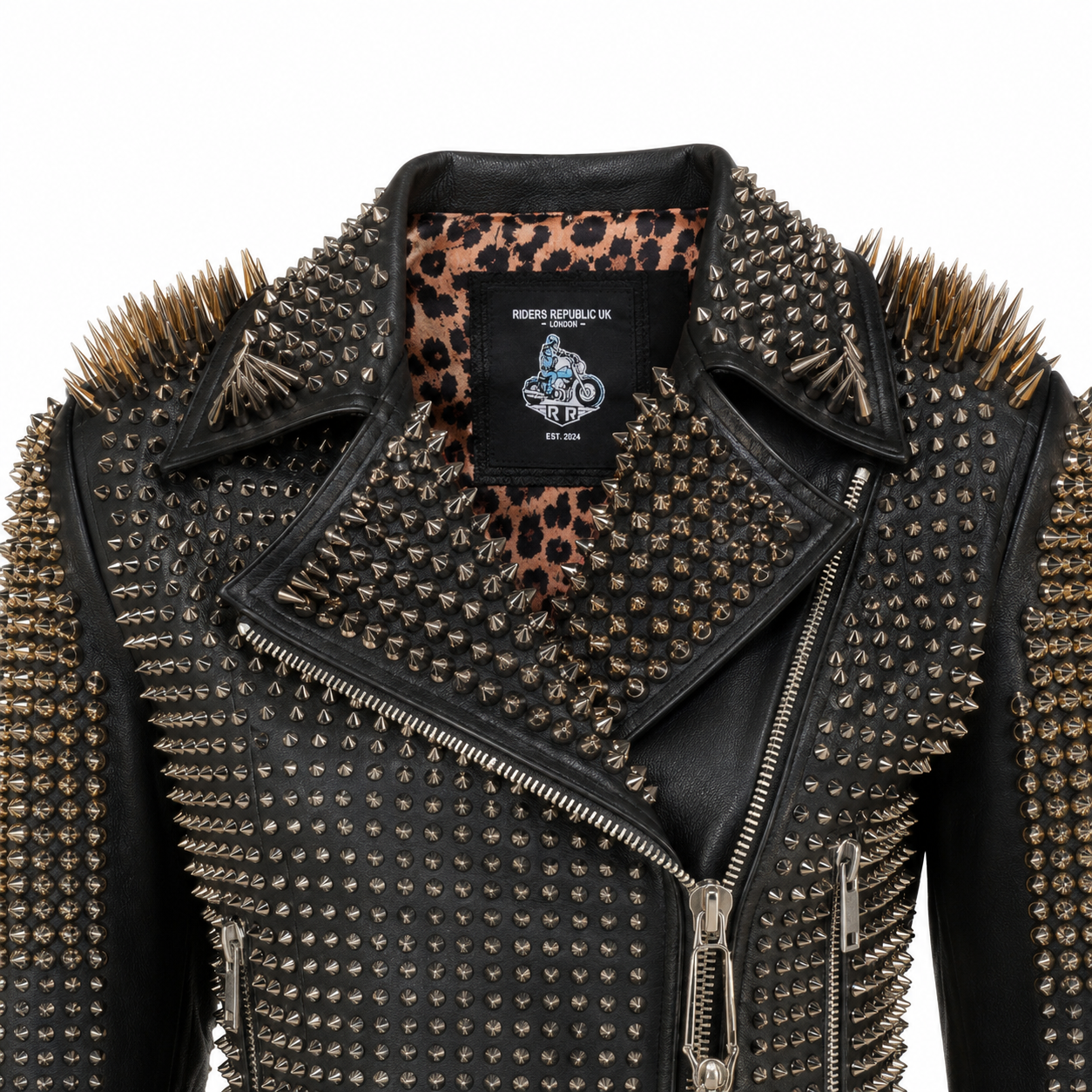 Women’s Golden Studded Leather Biker Jacket