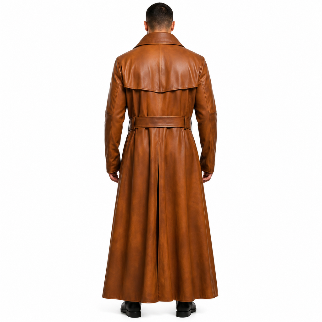 Herren Leder Duster Mantel in Peanut Braun