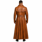 Herren Leder Duster Mantel in Peanut Braun