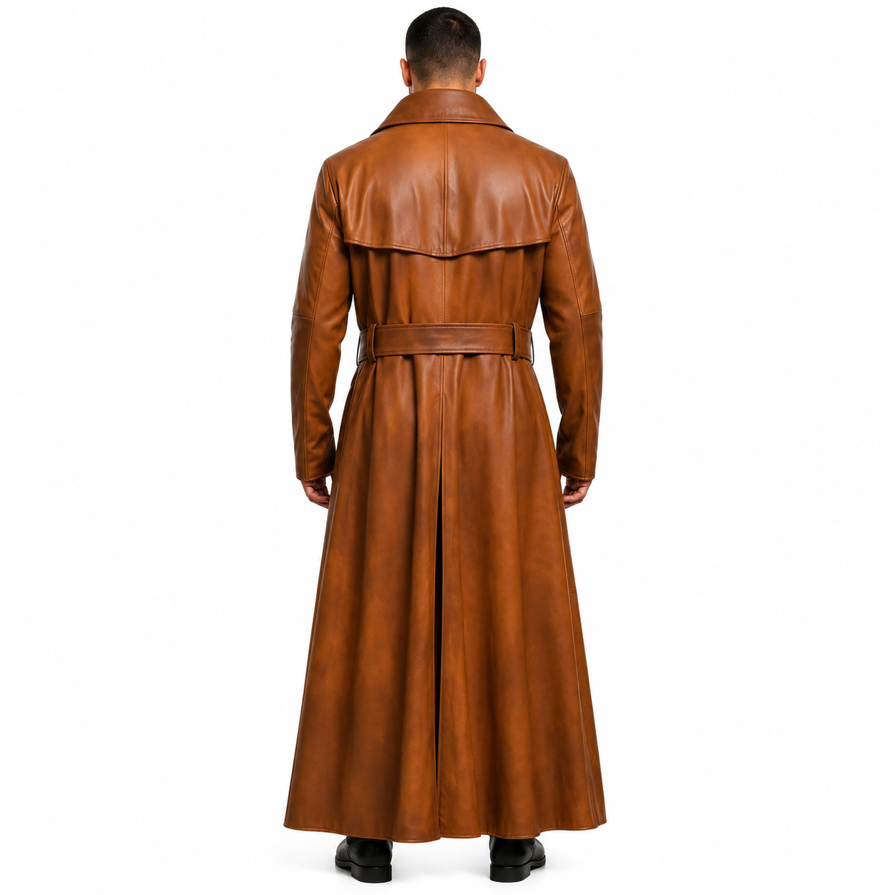 Herren Leder Duster Mantel in Peanut Braun