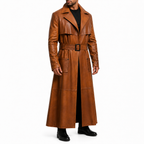 Herren Leder Duster Mantel in Peanut Braun