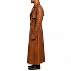 Herren Leder Duster Mantel in Peanut Braun