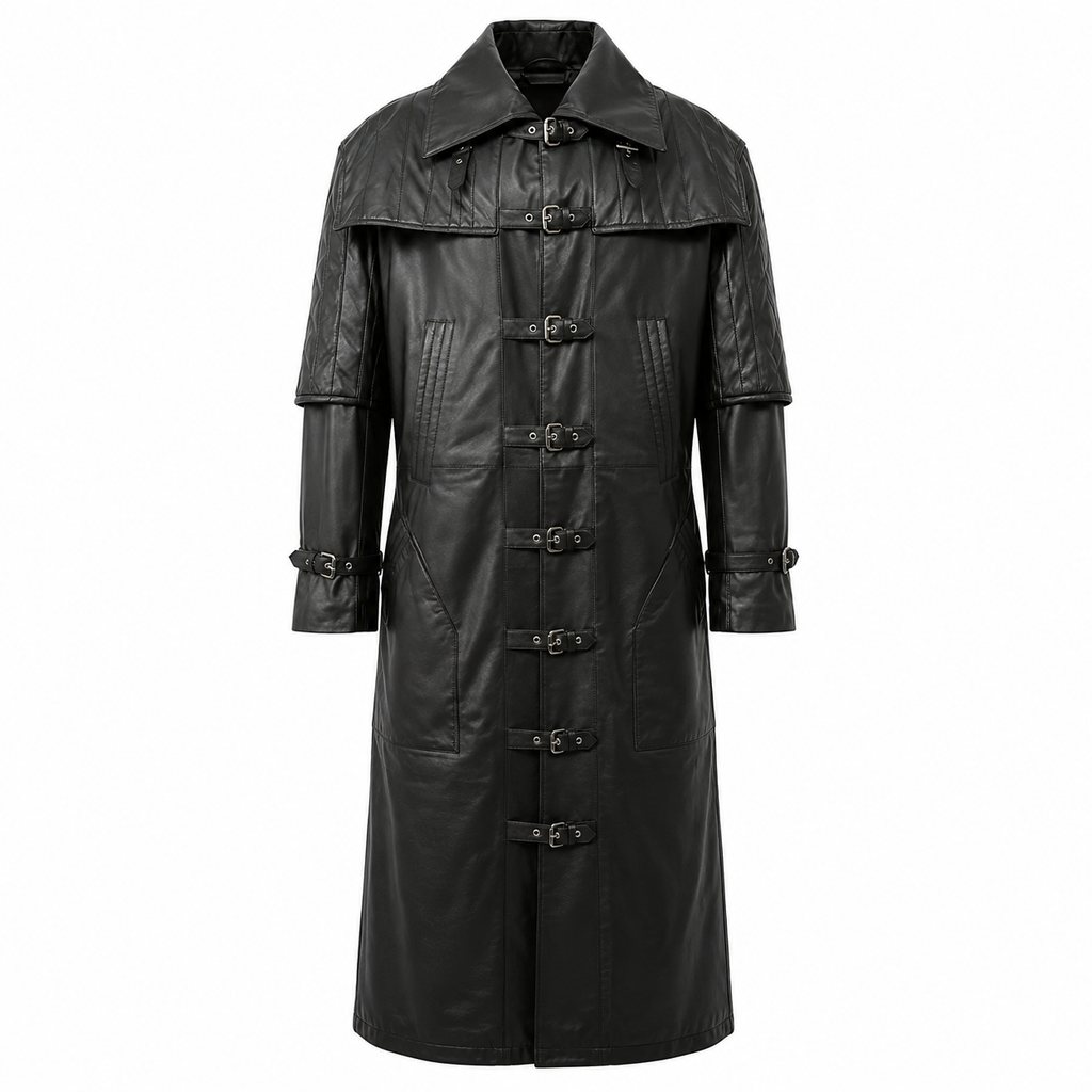 Herren Steampunk Vampir Leder Duster Mantel