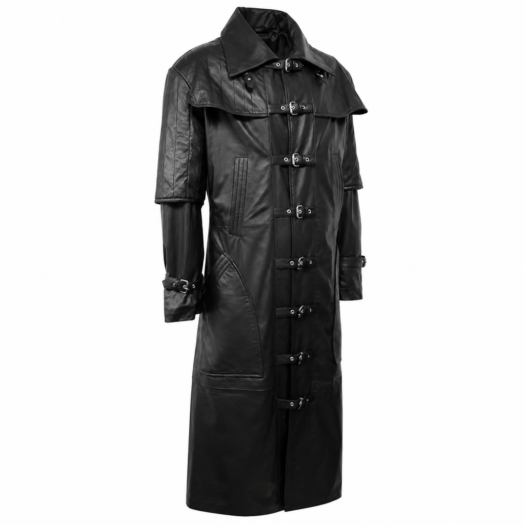 Herren Steampunk Vampir Leder Duster Mantel