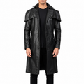 Herren Schwarzer Leder-Trenchcoat