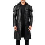 Herren Schwarzer Leder-Trenchcoat