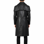 Herren Schwarzer Leder-Trenchcoat