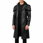 Herren Schwarzer Leder-Trenchcoat