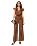 Damen-Overall aus braunem Schaffell-Leder