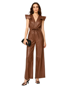 Damen-Overall aus braunem Schaffell-Leder