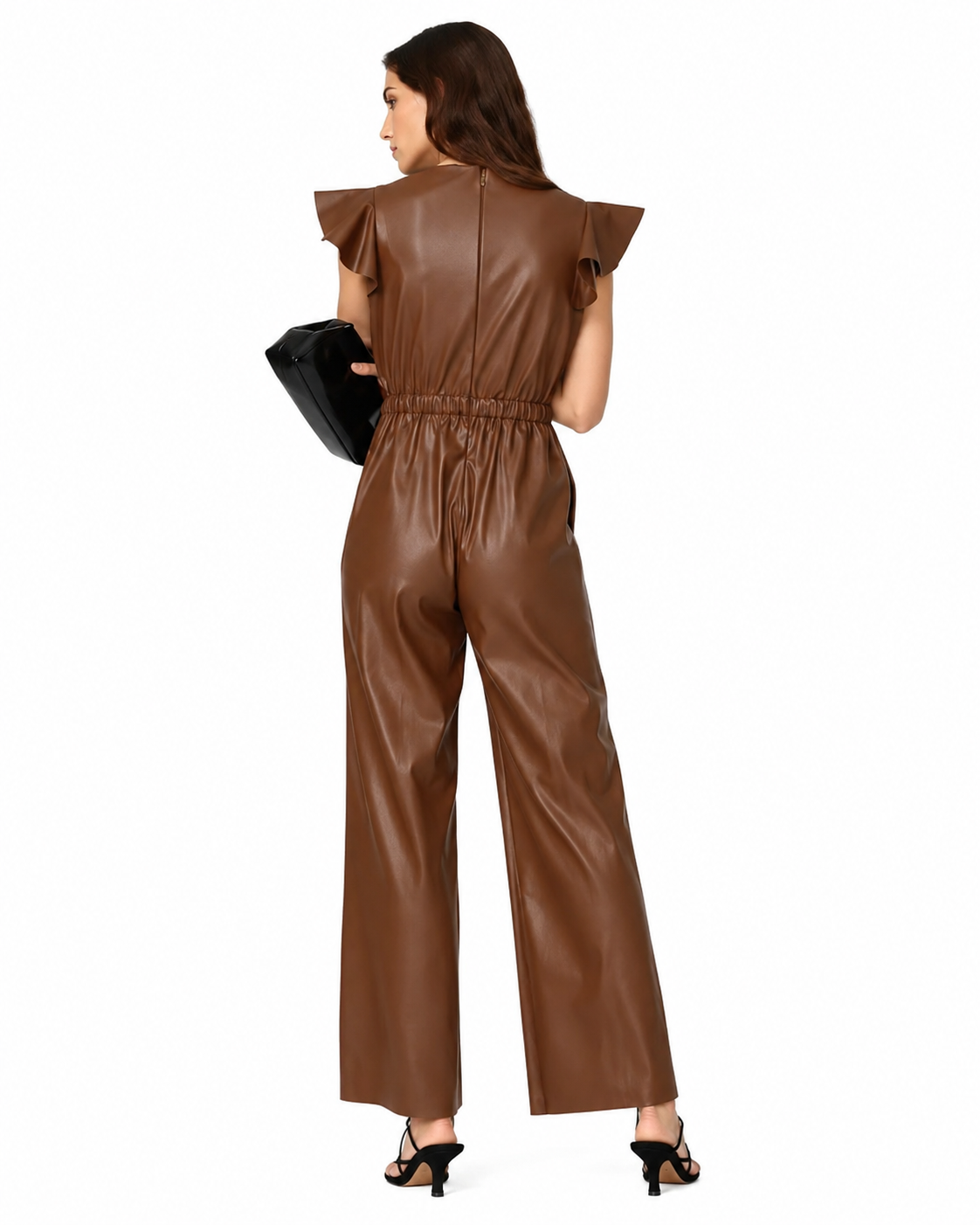 Damen-Overall aus braunem Schaffell-Leder