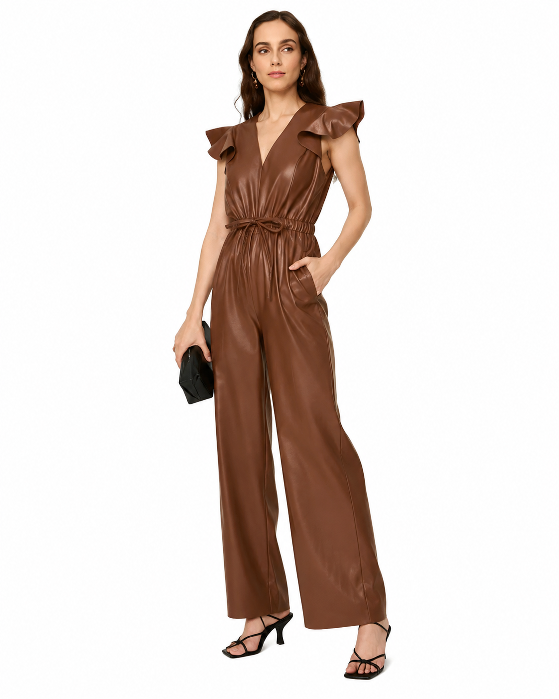 Damen-Overall aus braunem Schaffell-Leder