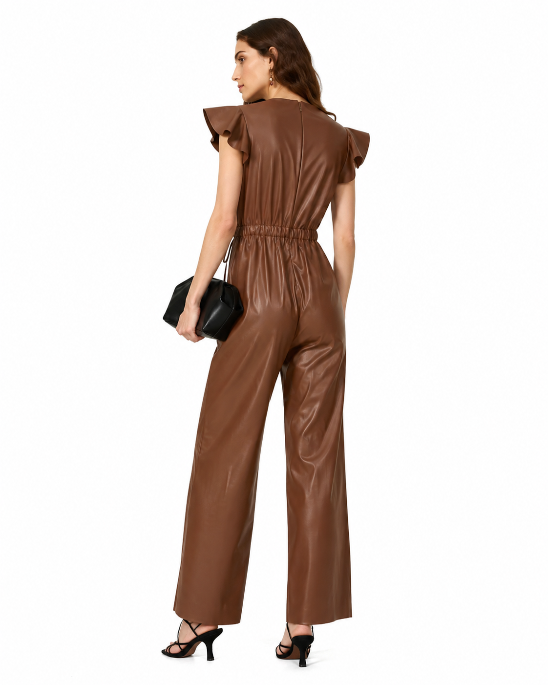 Damen-Overall aus braunem Schaffell-Leder