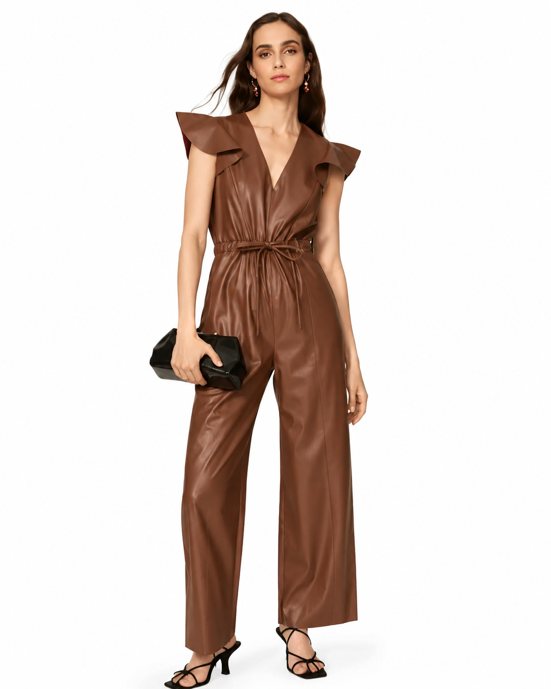 Damen-Overall aus braunem Schaffell-Leder