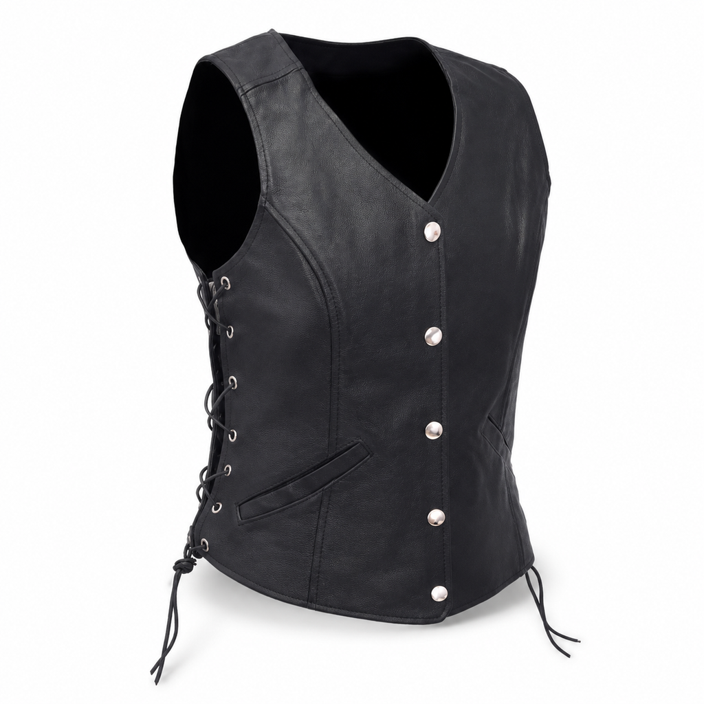 Women’s Black Leather Biker Vest