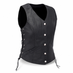 Women’s Black Leather Biker Vest