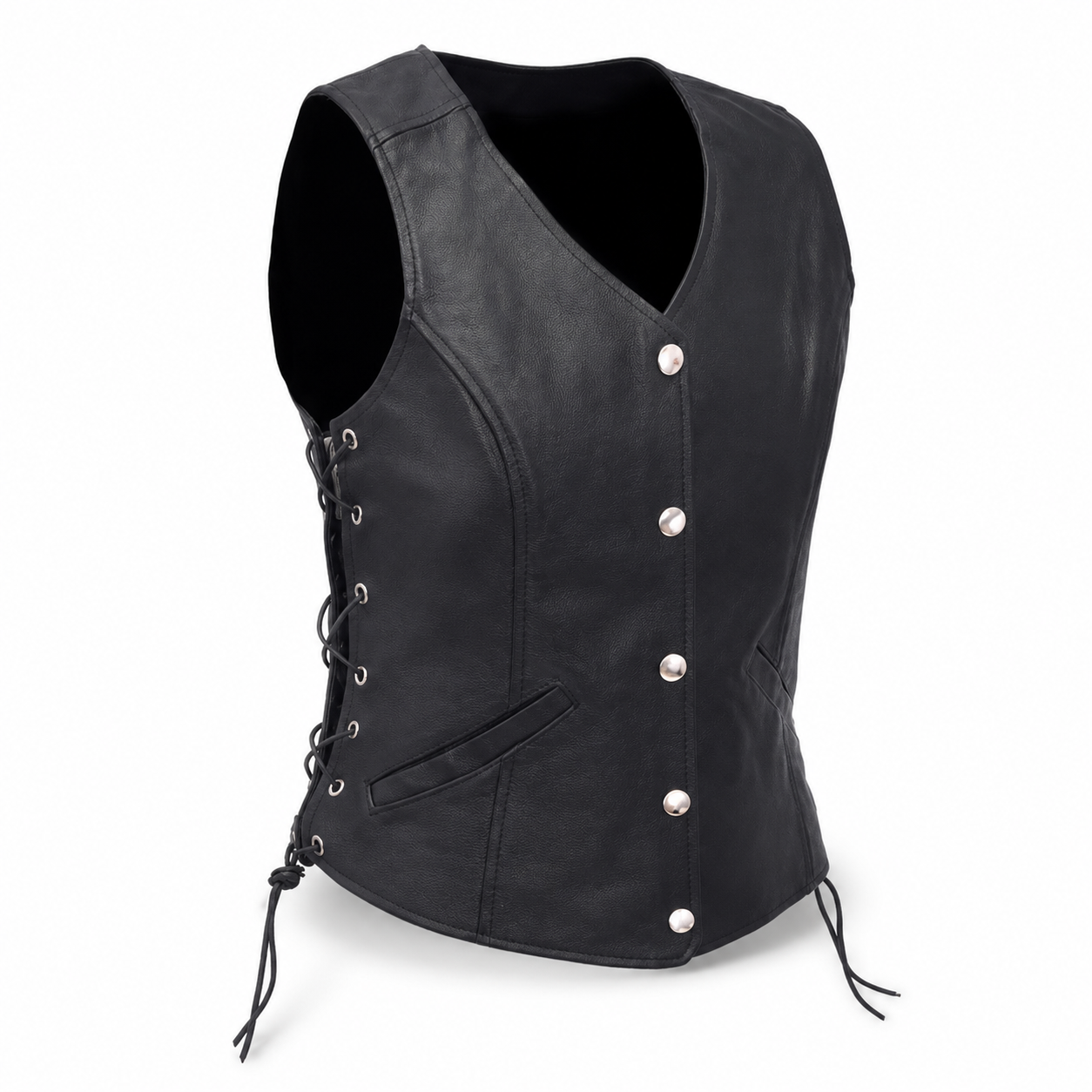 Damen Schwarze Leder Bikerweste