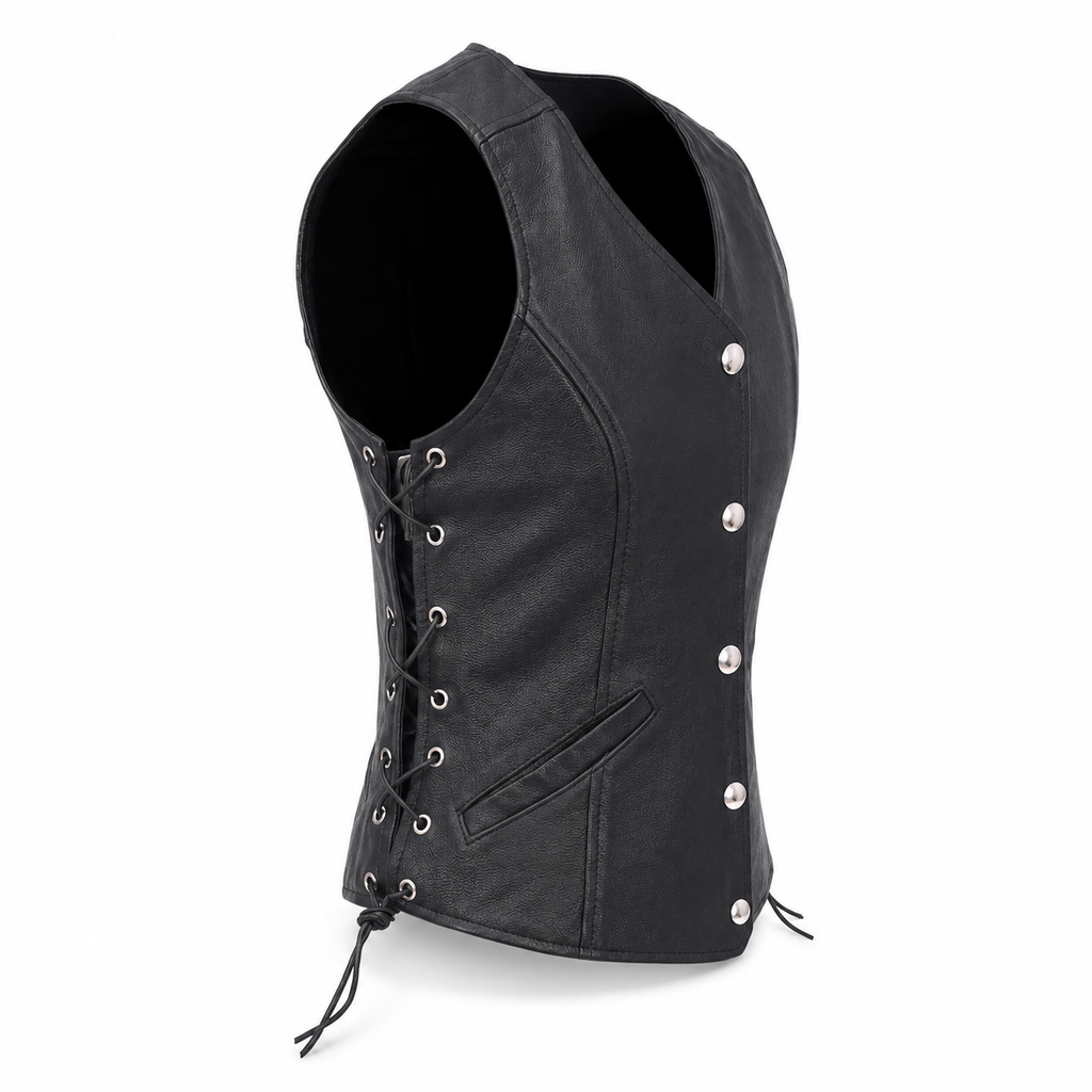 Women’s Black Leather Biker Vest