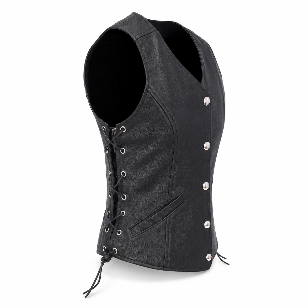 Damen Schwarze Leder Bikerweste