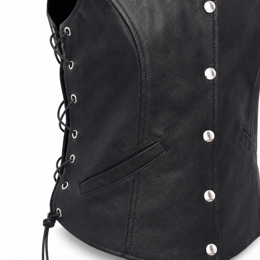 Women’s Black Leather Biker Vest