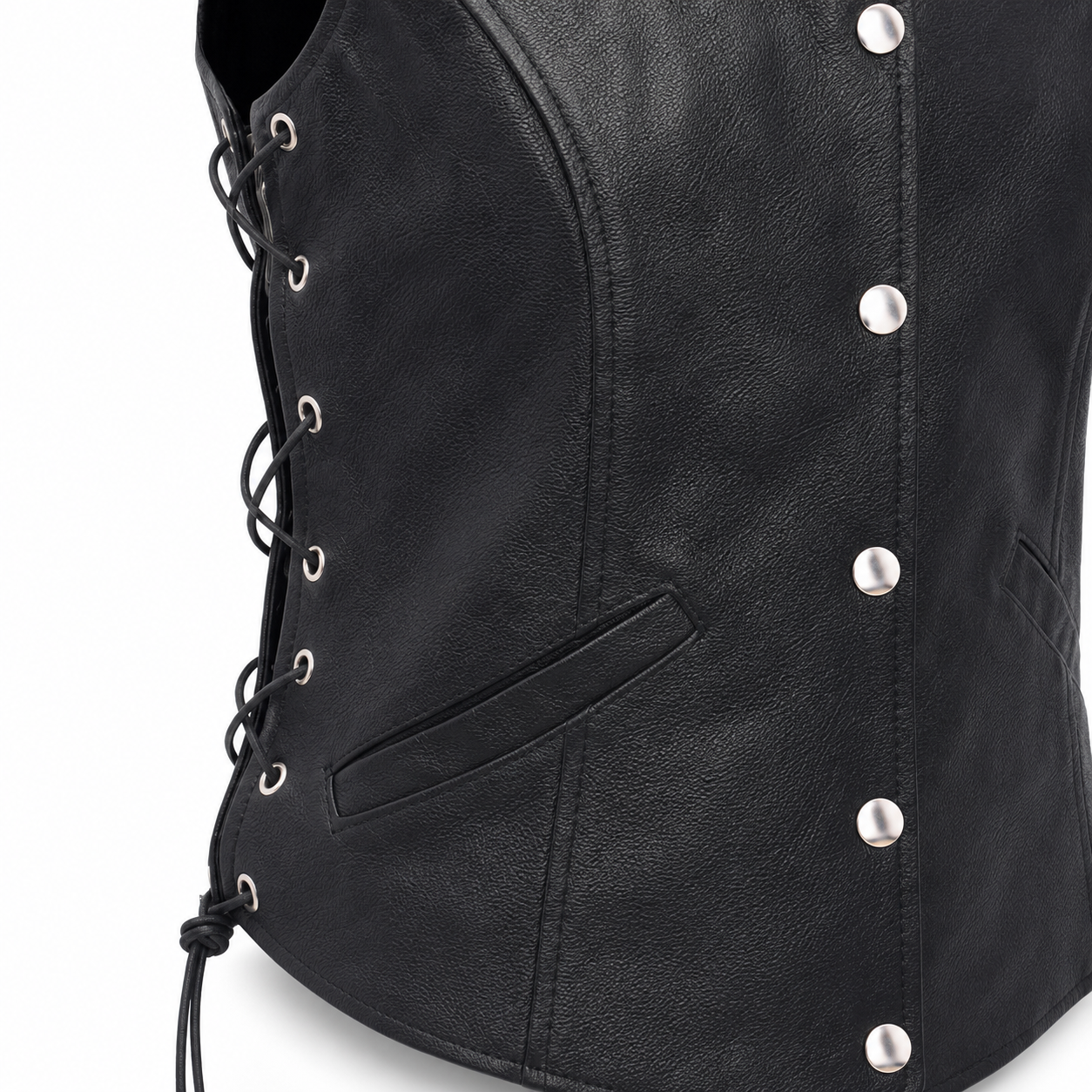 Damen Schwarze Leder Bikerweste