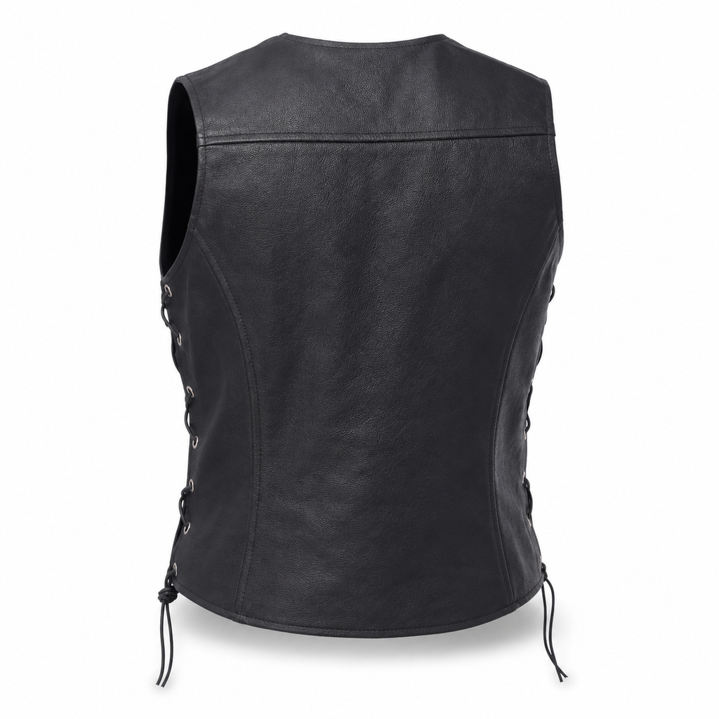 Women’s Black Leather Biker Vest
