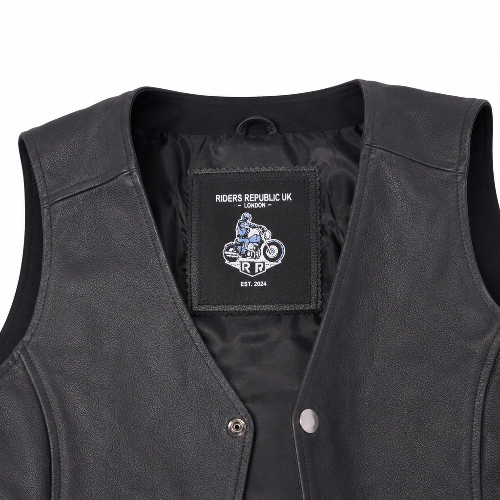 Women’s Black Leather Biker Vest