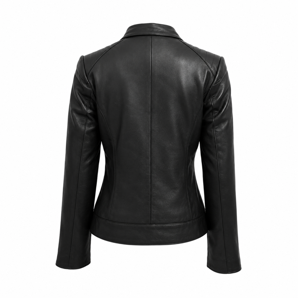 Damen schwarze Reißverschluss Bikerjacke mit Lippenkragen