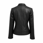 Damen schwarze Reißverschluss Bikerjacke mit Lippenkragen