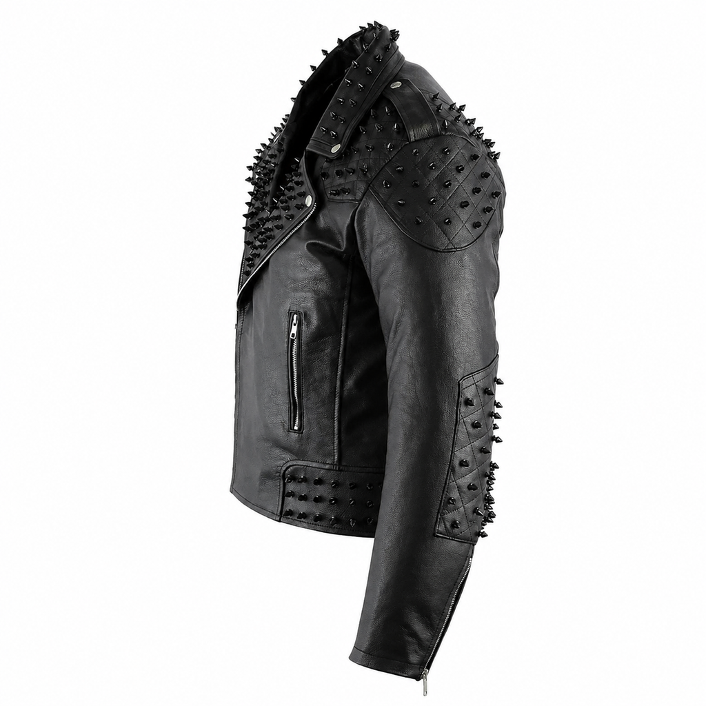Herren schwarze genietete Leder Bikerjacke