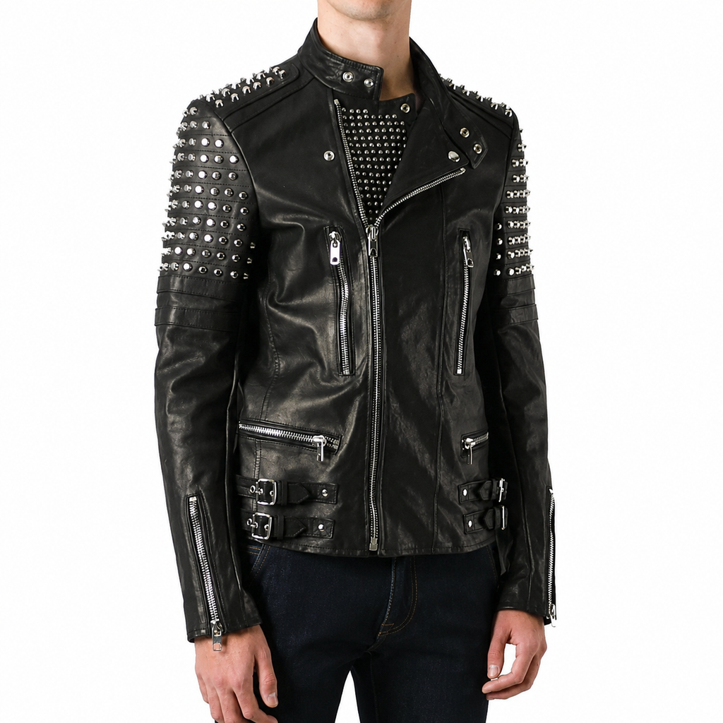 Klassische Biker-Lederjacke für Herren mit Nieten