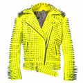 Neon yellow jacket with black spikes on a white background