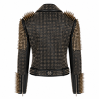 Women’s Golden Studded Leather Biker Jacket