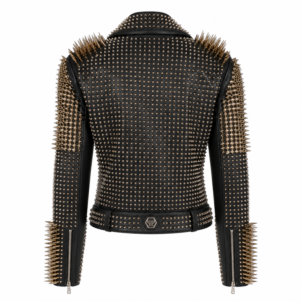 Women’s Golden Studded Leather Biker Jacket
