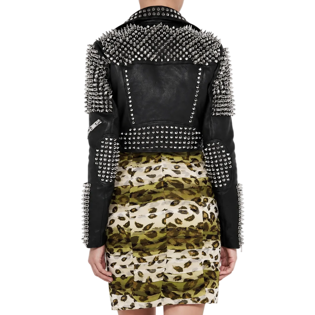Women’s Silver Studded Punk Rock Biker Jacket Leather